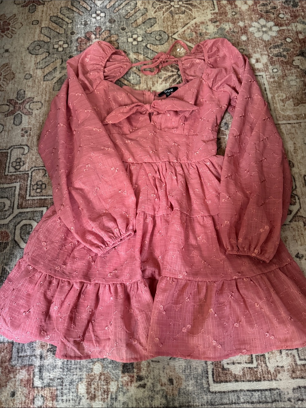 Trixxi Dusty Rose Long Sleeve Tiered Mini Dress